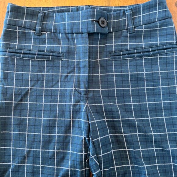 Betabrand Blue Plaid Zip Up Button Closure Pants - Picture 2 of 5